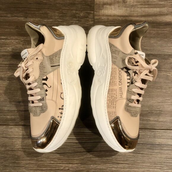 John Galliano Gazette Newspaper Leather Sneakers 8.5 US / 39 EU Pink Metallic - Picture 3 of 14